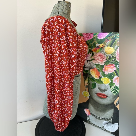 ALTAR’D STATE DITSY FLORAL CROP, TIE BACK, RUCHED BODICE, FEMININE, BOHO, Sz.S - Picture 3 of 10